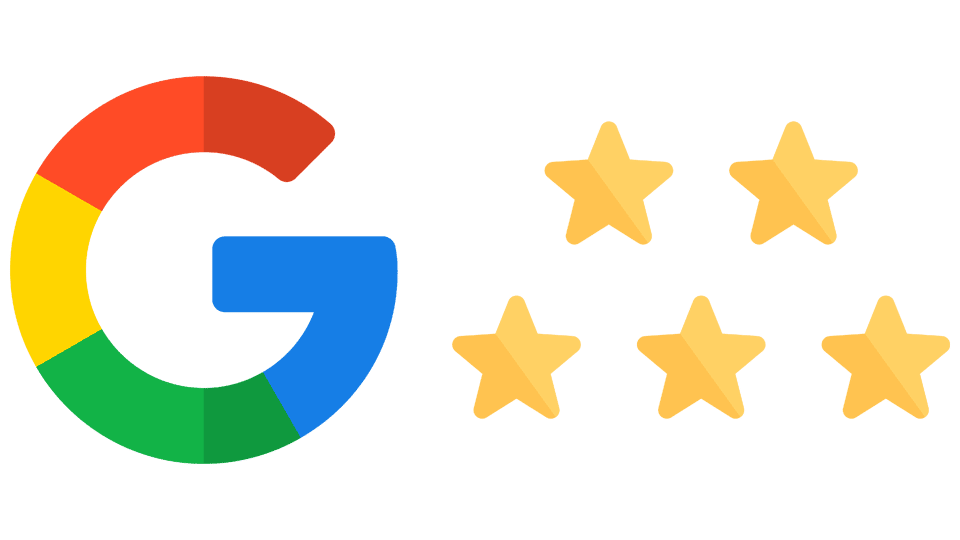 Das Google Logo mit fünf rechts ausgerichteten Sternen